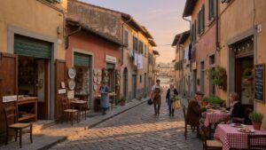 Calle artesana del barrio Oltrarno en Florencia